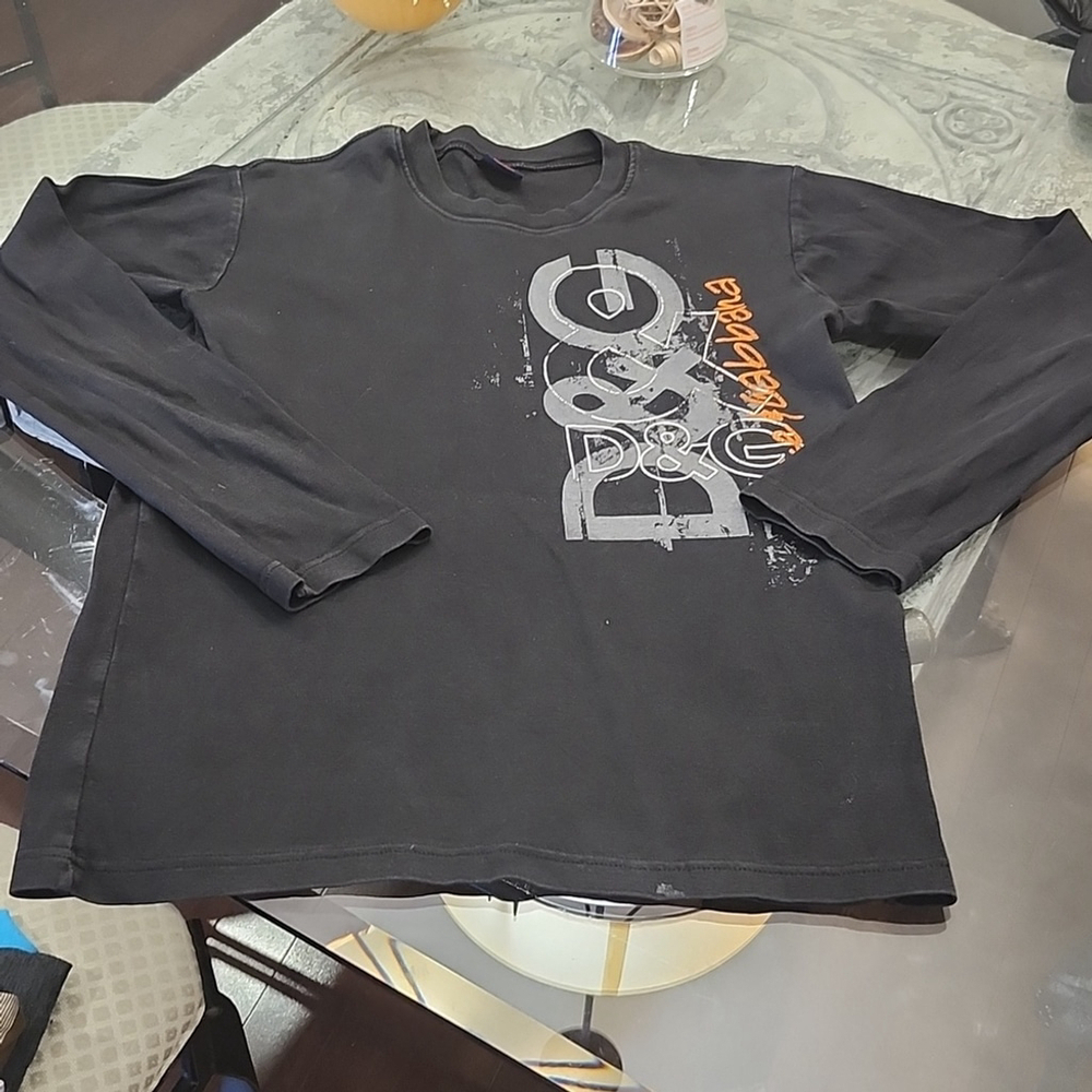 Dolce & Gabanna men's black cotton logo long sleeve shirt medium fit
